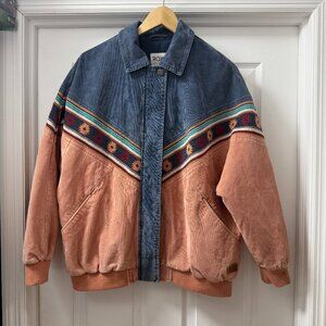Roxy Corduroy Jacket Aztec Southwestern Boho Colorblock oversized size XS